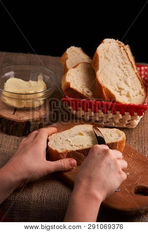 Breads And Butter Concept Of Teasty Home Food Close Up On Table