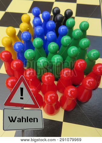 Sign Playing Pieces On Chessboard Elections German 