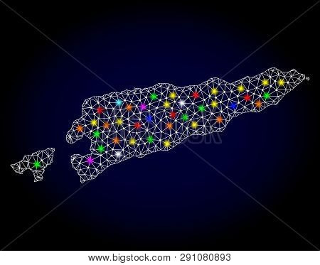 Polygonal Vector Map Of East Timor With Glare Effect On A Black Background. Abstract Triangles, Line