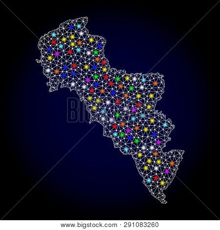 Polygonal Vector Map Of Greece - Andros Island With Glare Effect On A Black Background. Abstract Tri