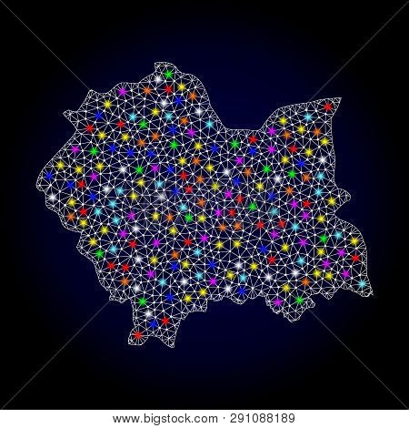 Polygonal Vector Map Of Lesser Poland Province With Glare Effect On A Black Background. Abstract Tri