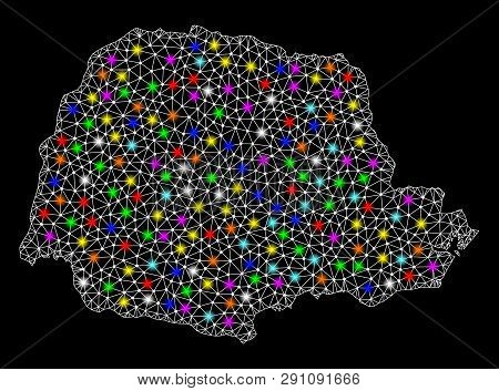 Polygonal Vector Map Of Parana State With Glare Effect On A Black Background. Abstract Triangles, Li