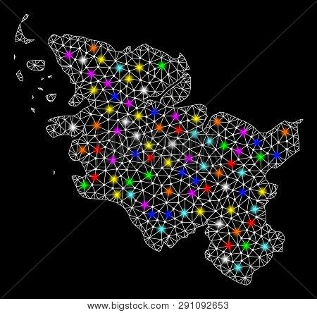 Polygonal Vector Map Of Schleswig-holstein State With Glare Effect On A Black Background. Abstract T