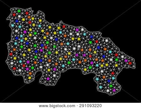 Polygonal Vector Map Of Spain - La Rioja With Glow Effect On A Black Background. Abstract Triangles,