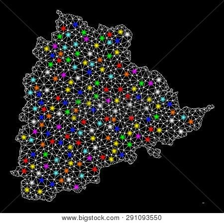Polygonal Vector Map Of Telangana State With Glare Effect On A Black Background. Abstract Triangles,