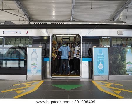 Jakarta, Indonesia - March 23, 2019: Passengers Get Off The Train At Lebak Bulus Mrt Station.