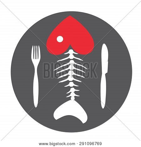 Fish Menu. Fish Skeleton. Fish Bone On Chalkboard With Cutlery . Illustration.