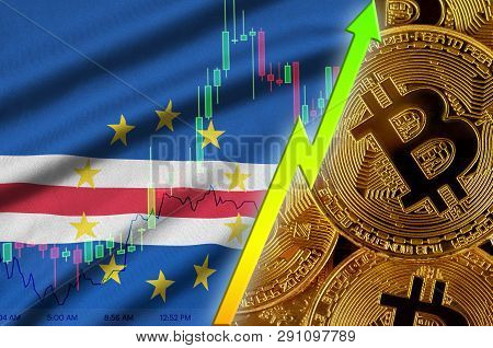 Cabo Verde Flag And Cryptocurrency Growing Trend With Many Golden Bitcoins