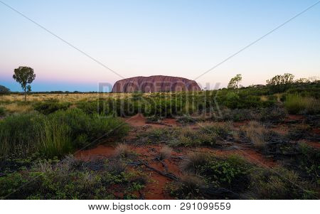25th December 2018, Sydney Nsw Australia : Panorama Of Uluru At Sunset With Beautiful Colors On Summ