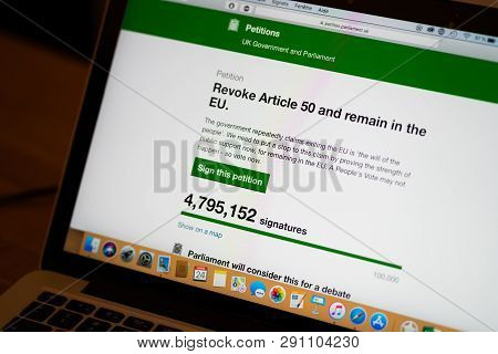 London Uk, 24th March 2019: Brexit Petition On Uk Parliament Website To Revoke Article 50 And Remain