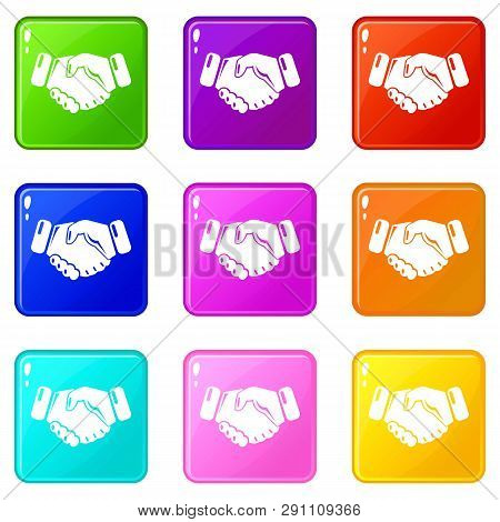 Handshake Ice Hockey Icons Set 9 Color Collection Isolated On White For Any Design