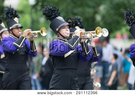 Washington, D.c., Usa - May 28, 2018: The National Memorial Day Parade, Members Of Gwb Golden Wolf M