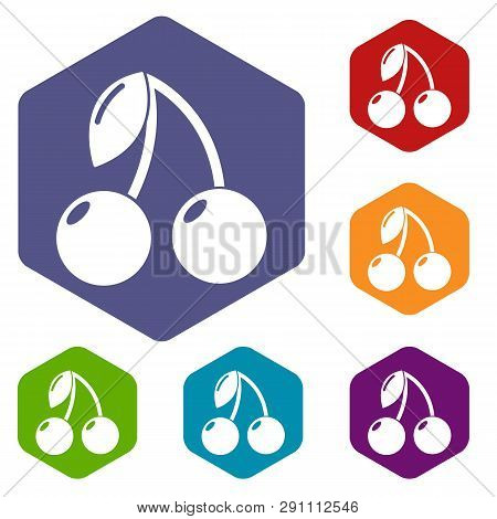 Cherry Icons Vector Colorful Hexahedron Set Collection Isolated On White