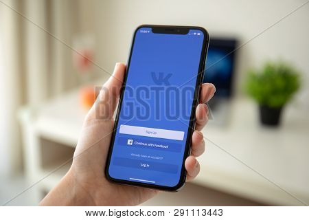 Alushta, Russia - July 29, 2018: Woman Holding Iphone X With Social Networking Service Vk On The Scr