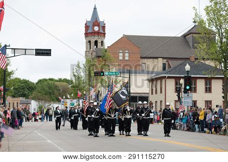 Stoughton, Wisconsin, Usa - May 20, 2018: Annual Norwegian Parade, Men Wearing Military Style Unifor
