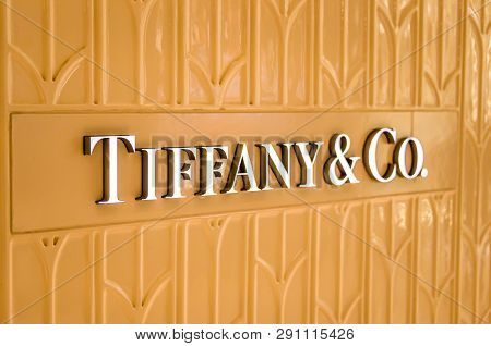 Bejing China 23.02.2019 Tiffany Co Logo On Tiffany Cos Shop An American Luxury Jewelry And Specialty