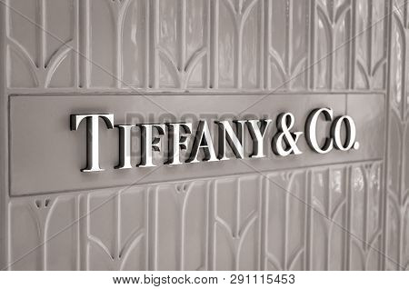 Bejing China 23.02.2019 Tiffany Co Logo On Tiffany Cos Shop An American Luxury Jewelry And Specialty
