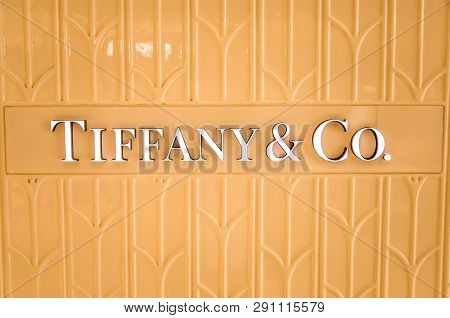 Bejing China 23.02.2019 Tiffany Co Logo On Tiffany Cos Shop An American Luxury Jewelry And Specialty