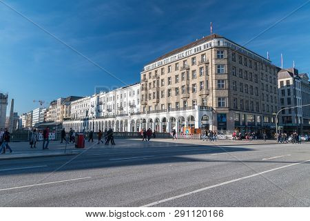 Hamburg, Germany - February 15, 2019: Jungfernstieg Street In Hamburg.