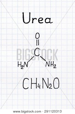 Handwriting Chemical Formula Of Urea. Close Up.