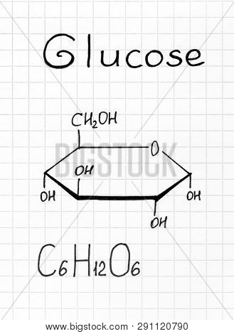 Handwriting Chemical Formula Of Glucose. Close Up.