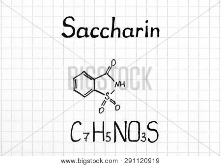 Chemical Formula Of Saccharin. Close Up. Q