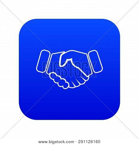Handshake Ice Hockey Icon Blue Vector Isolated On White Background