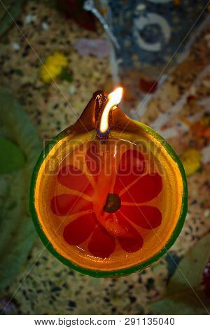 Soil Or Clay Made Pradip ( Lamp ) Radiating Lights . Concept Of Removing Darkness With A Flame.