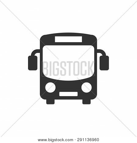 School Bus Icon In Flat Style. Autobus Vector Illustration On White Isolated Background. Coach Trans