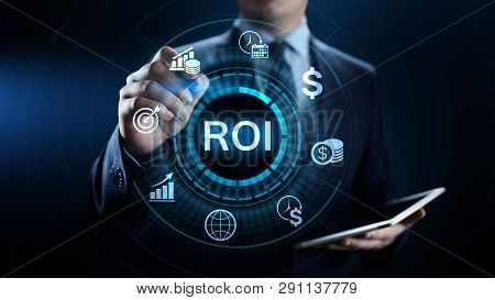 Roi Return On Investment Financial Growth Concept With Graph, Chart And Icons.