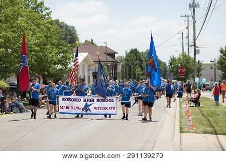 Kokomo, Indiana, Usa - June 30, 2018: Haynes Apperson Parade, The Kokomo High School Marching Wildka
