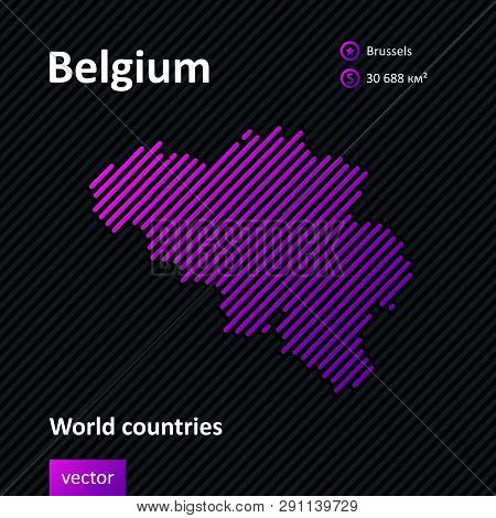 Vector Abstract Map Of Belgium With Violet Striped Texture And Striped Dark Background