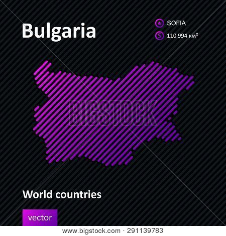 Vector Abstract Map Of Bulgaria With Violet Striped Texture And Striped Dark Background
