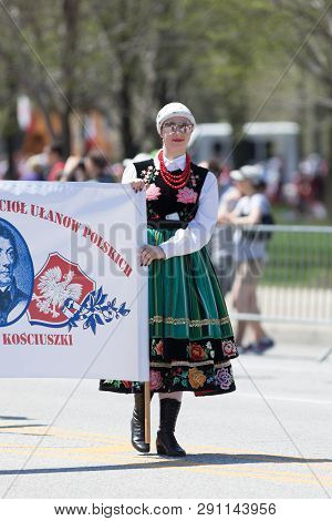 Chicago, Illinois, Usa - May 5, 2018: The Polish Constitution Day Parade, Polish Woman Wearing Tradi