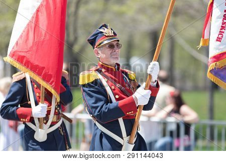 Chicago, Illinois, Usa - May 5, 2018: The Polish Constitution Day Parade, Men Wearing Traditional Po