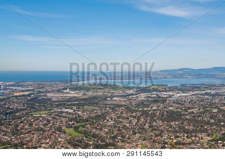 Aerial View Of Urban Sprawl Of Wollongong City In Australia. Suburban Coastal Areas, Urban Sprawl