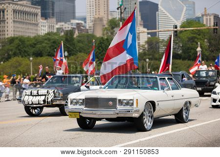 Chicago, Illinois, Usa - June 16, 2018: The Puerto Rican Day Parade, Chevrolet Cars Donk Modified Ca