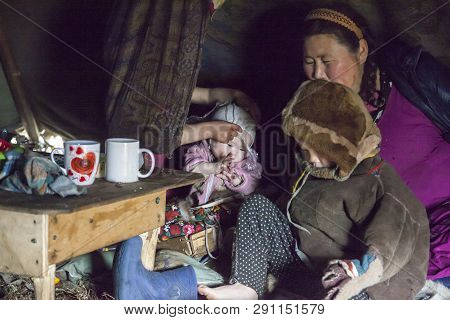 Nadym, Russia - August 27, 2018:tundra, The Extreme North, Yamal, The Pasture Of Nenets People, The