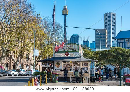 Sydney, Australia - July 03, 2016: Sydney Street Food Cafe With Sydney Cbd View With Iconic Sydney T