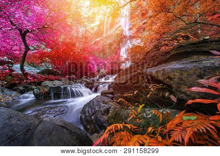 Khlong Lan Waterfall Is A Beautiful Waterfalls In The Rain Forest Jungle Thailand