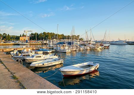 Porec, Croatia - July 17, 2018: Ships In The Port Of Porec On The Adriatic Coast In Croatia. Porec I