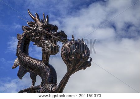 China, Hainan Island - December 1, 2018: The Dragon Bronze In Yalong Bay, Sanya, China. There Is A D