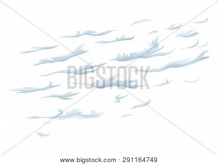 Set Of Feather Steam Clouds. Wavy, Sparse Cirrus Clouds.