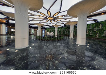 China, Hainan Island, Sanya, - December 1, 2018: White Guanyin Statue In Nanshan Buddhist Cultural P