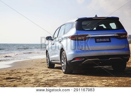 China, Hainan Island, Sanya Bay - December 2, 2018: Sanya  City. New Chinese Minivan Geely Jiaji Edi
