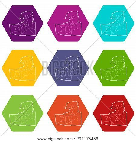 Film Director Icons 9 Set Coloful Isolated On White For Web