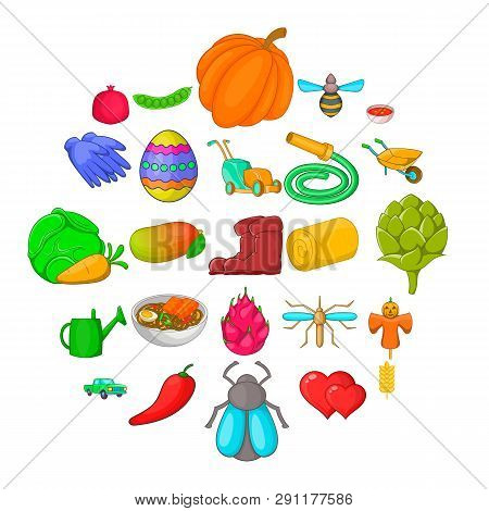 Large Scale Farming Icons Set. Cartoon Set Of 25 Large Scale Farming Icons For Web Isolated On White