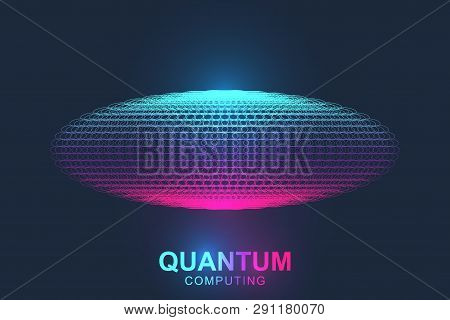 Quantum Computer Technology Concept. Sphere Explosion Background. Deep Learning Artificial Intellige