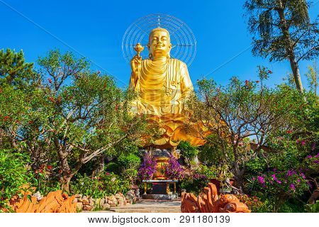 The Golden Buddha Statue Or Thien Vien Van Hanh In Dalat City In Vietnam
