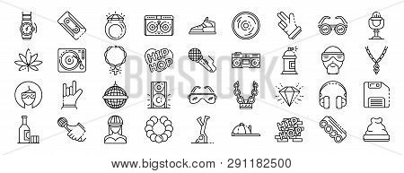 Hiphop Icon Set. Outline Set Of Hiphop Icons For Web Design Isolated On White Background
